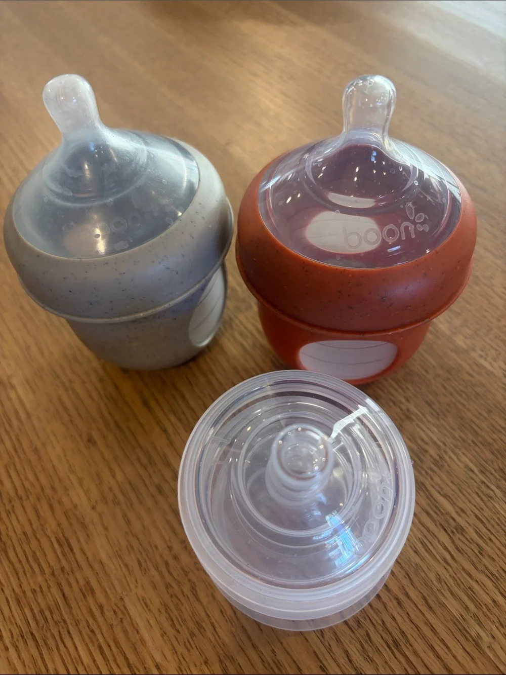 Silicone boon Baby Bottle size 1 Nipples Set - Gray & Rust